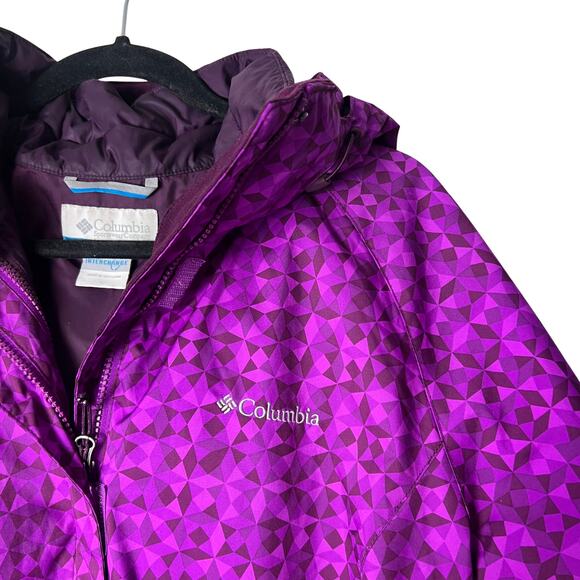 Columbia Cabin Chills Interchange Jacket Plum Purple Geometric Print Women L - Picture 2 of 6